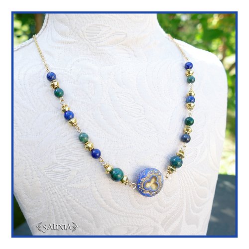 Collier "alana pierres" fines de lapis lazuli phoenix perle de bohéme acier inoxydable doré (#c213 p195) vidéo hd dans détails !