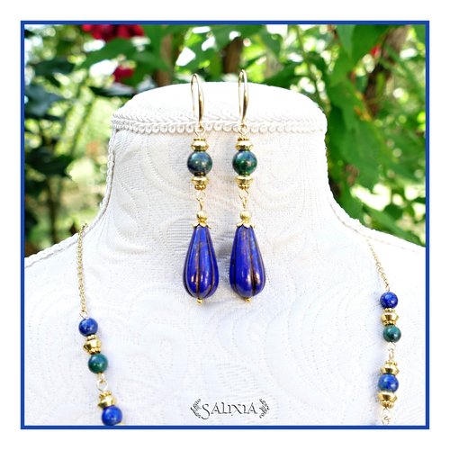 Boucles d'oreilles "alana" pierres fines de lapis lazuli phoenix dormeuses ou crochets au choix (#bo598 p195) vidéo hd dans détails !