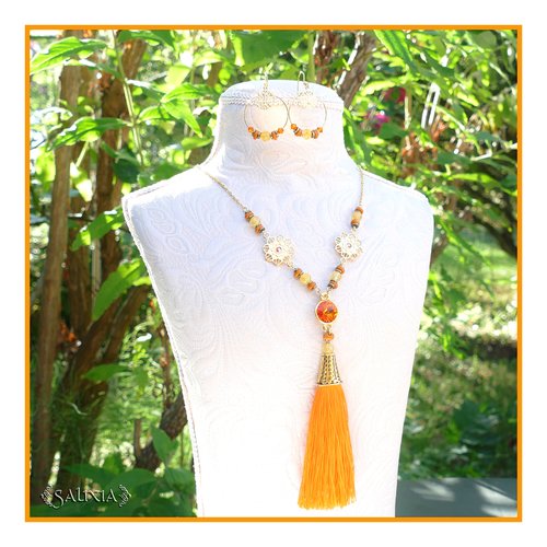 Pièce unique - collier kamala cristal citrine perles céramique chaîne acier inoxydable doré (#c231 p205) - vidéo hd dans détails