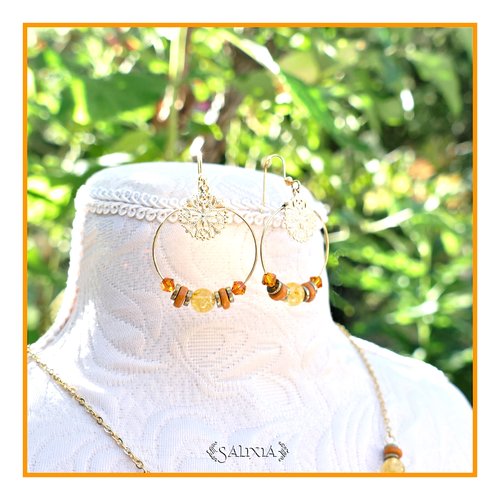 Boucles d'oreilles kamala cristal citrine perles céramique créoles crochets acier inoxydable doré (#bo643 p205) - vidéo hd dans détails