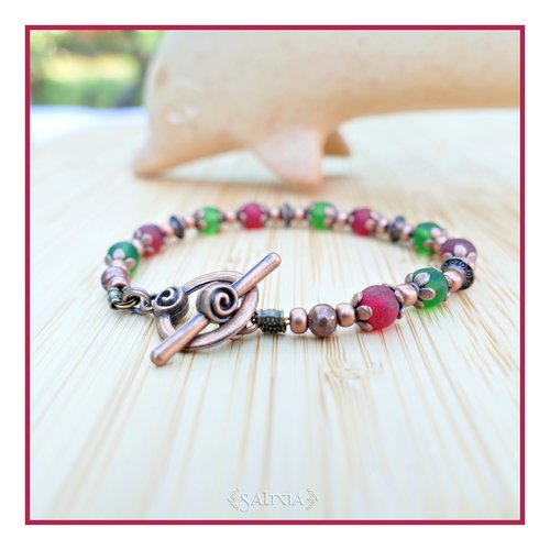Vendu - bracelet elfique, celtique lyanna, perles seaglass vert trèfle et rouge cerise (#bc219)