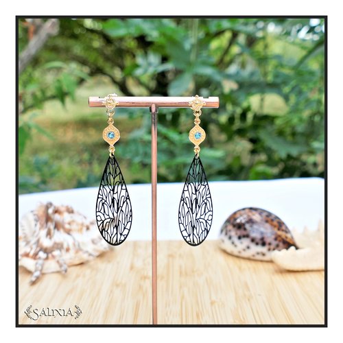 Boucles d'oreilles ailes de libellule filigrane lasercut laiton doré à l'or fin puces ou crochets au choix (#bo664)