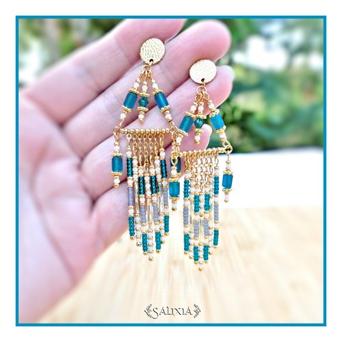 Boucles d'oreilles collection "lorella" bleu teal au choix puces ou crochets en acier inoxydable doré (#bo679)