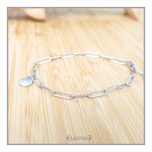 Bracelet chaine rectangle breloques et mousqueton acier inoxydable (#bc271)