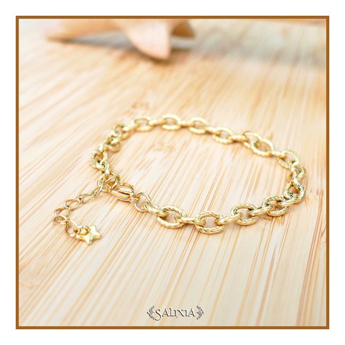 Bracelet jolie chaine torsadée breloque étoile et mousqueton acier inoxydable doré (#bc272)