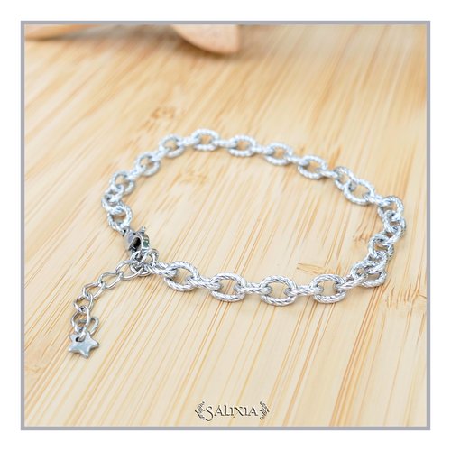 Bracelet jolie chaine torsadée breloque étoile et mousqueton acier inoxydable (#bc273)