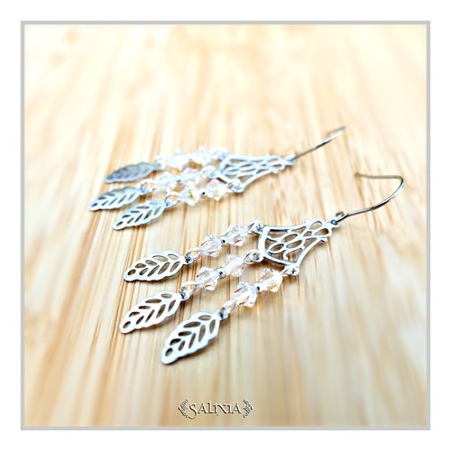 Collection fairy : boucles d'oreilles cristal aurore boréale connecteur art déco breloques feuilles crochets acier inoxydable (#bo651)