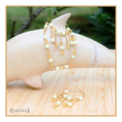 Boucles d'oreilles vanina topaze  tubes d'agate jaune pâle perles de bohème topaze givré créoles acier inoxydable doré (#bo658 p207)