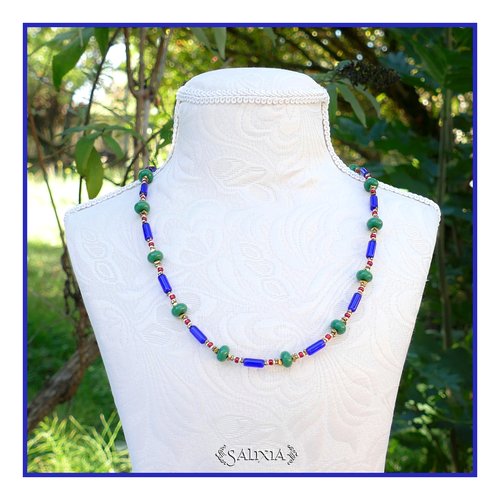 Collier "giuliana cobalt" perles japonaises perles de gemmes chaîne et mousqueton acier inoxydable doré (#c241 p217)