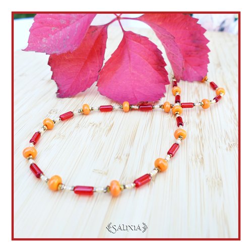 Collier "giuliana rubis" perles japonaises perles de gemmes chaîne et mousqueton acier inoxydable doré (#c242 p218)
