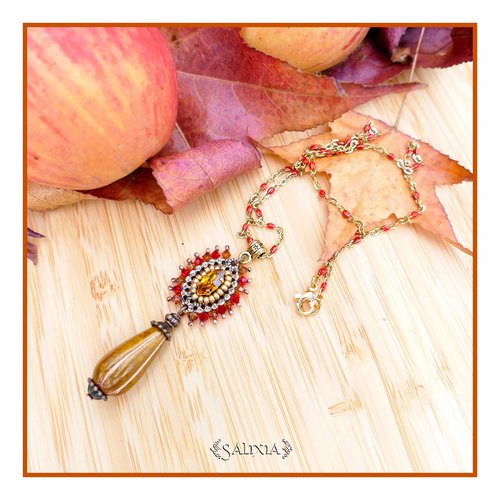 Collier cristal et goutte de bohème, chaîne et mousqueton acier inoxydable doré (#c254)