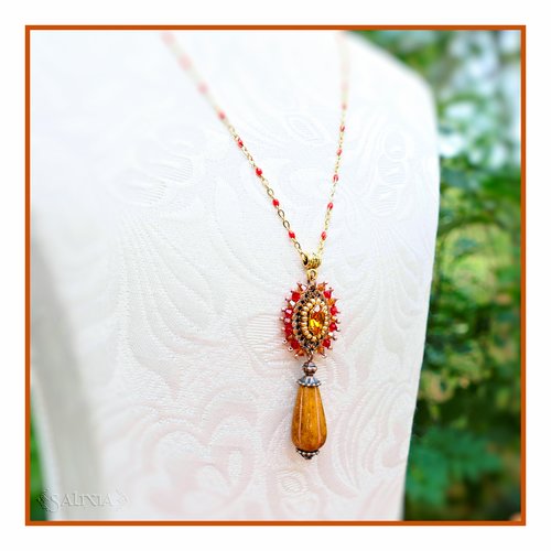 Collier cristal et goutte de bohème, chaîne et mousqueton acier inoxydable doré (#c254)