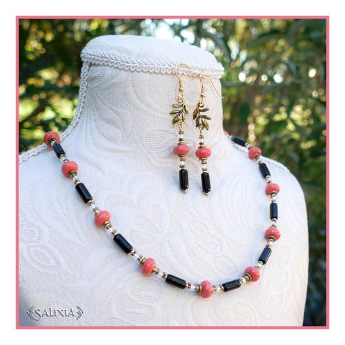 Collier "giuliana corail" perles japonaises perles de gemmes chaîne et mousqueton acier inoxydable doré (#c244 p220)