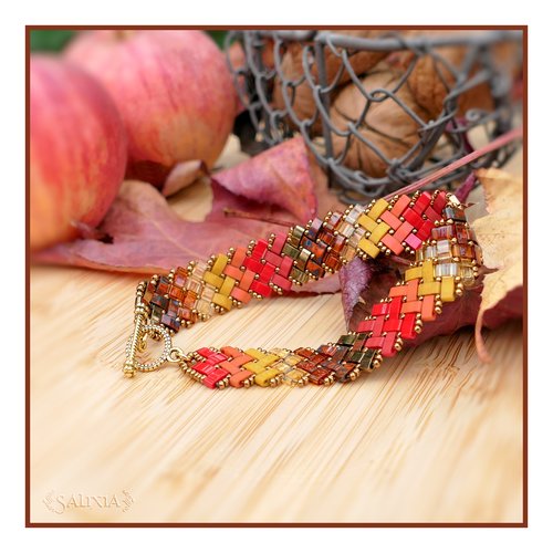 Bracelet tissé perles tila nuances d'automne 4 rangs toggle ou mousqueton au choix (#bc260)