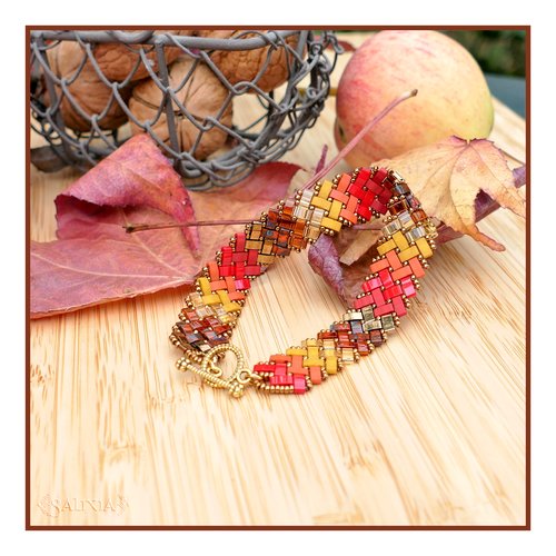 Bracelet tissé perles tila nuances d'automne 4 rangs toggle ou mousqueton au choix (#bc260)