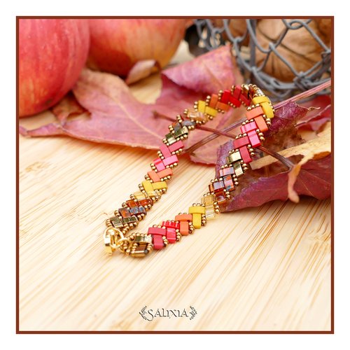 Bracelet tissé perles tila 2 rangs nuances d'automne (#bc259)