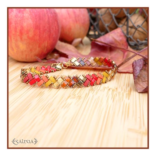 Bracelet tissé perles tila nuances d'automne 2 rangs (#bc259)