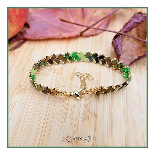 Bracelet tissé perles tila 2 rangs en dégradé de vert (#bc257)