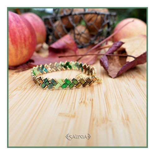 Bracelet tissé perles tila 2 rangs en dégradé de vert (#bc257.a)