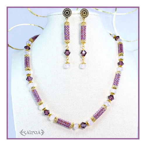 Boucles d'oreilles "dayana" améthyste perles tubes tissées à l'aiguille puces dormeuses ou crochets au choix (#bo701 p221)