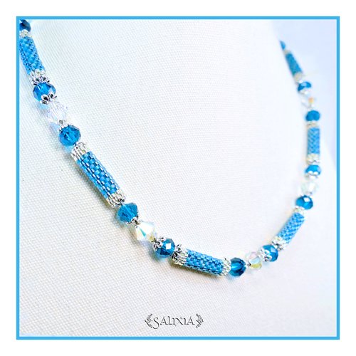Pièce unique - collier "dayana bleu teal" tissé à l'aiguille perles japonaises cristal mousqueton acier inoxydable (#c256 p222)