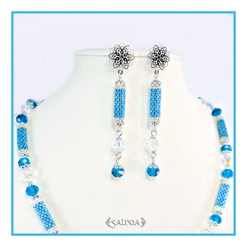 Boucles d'oreilles "dayana" bleu teal perles tubes tissées à l'aiguille puces dormeuses ou crochets au choix (#bo702 p222)