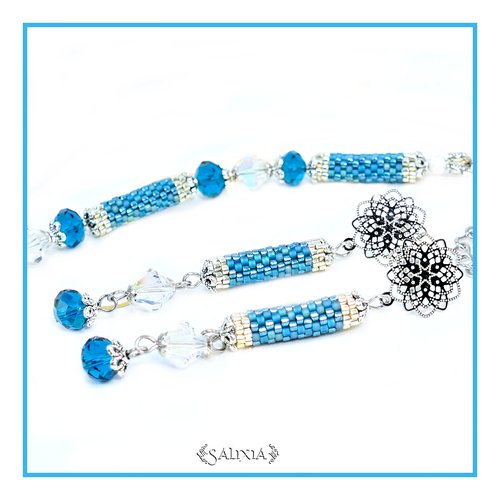 Boucles d'oreilles "dayana" bleu teal perles tubes tissées à l'aiguille puces dormeuses ou crochets au choix (#bo702 p222)