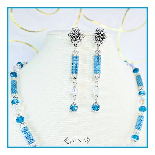 Boucles d'oreilles "dayana" bleu teal perles tubes tissées rocailles miyuki puces dormeuses ou crochets au choix (#bo702 p222)