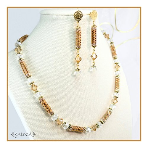 Collier "dayana topaze" tissé à l'aiguille perles japonaises cristal mousqueton acier inoxydable doré (#c257 p223)