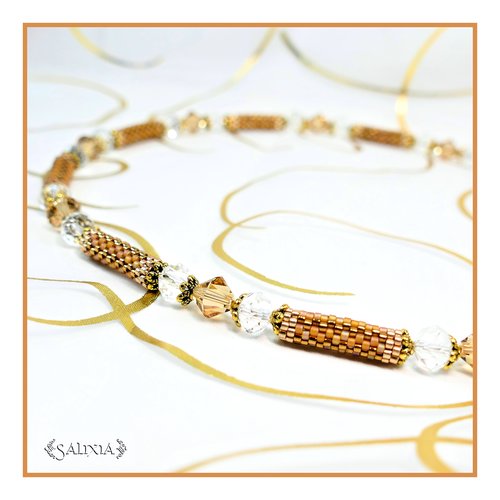 Pièce unique - collier "dayana topaze" tissé à l'aiguille perles japonaises cristal mousqueton acier inoxydable doré (#c257 p223)