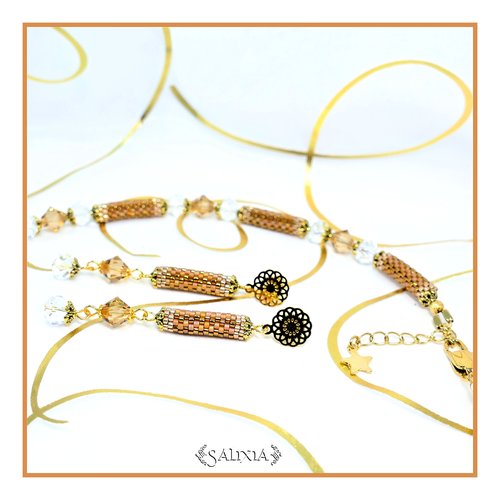 Boucles d'oreilles "dayana" topaze perles tubes tissées rocailles miyuki puces dormeuses ou crochets au choix (#bo703 p223)