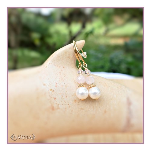Boucles d'oreilles fantaisie doré avec perle en verre transparent : Cristal  - Retour de plage