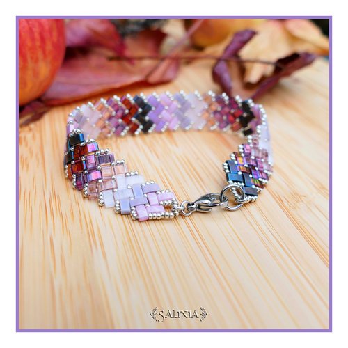 Bracelet tissé perles tila 4 rangs en dégradé du rose au prune métallisé fermoir mousqueton acier inoxydable (#bc256)