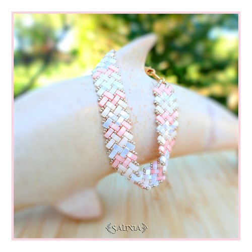 Bracelet tissé perles tila 4 rangs mousqueton acier inoxydable doré (#bc265.b)