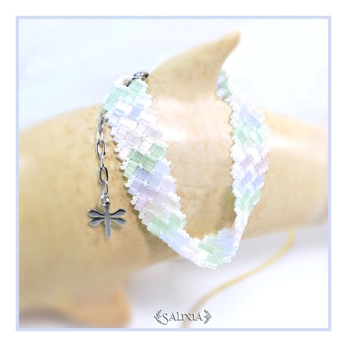 Bracelet tissé aya perles tila beads 4 rangs chevrons multicolores aspect soyeux fermoir mousqueton acier inoxydable (#bc276 p224)