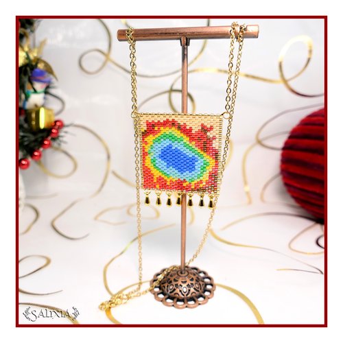 Collier pendentif le trou bleu du parc de yellowstone tissé à l'aiguille perles japonaises (#c253)