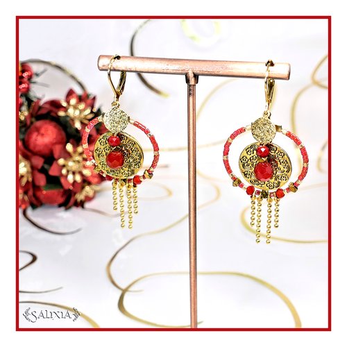 Boucles d'oreilles lorenza perles rouges brillantes et dorées, créoles et dormeuses acier inoxydable doré crochets en option (#bo714)