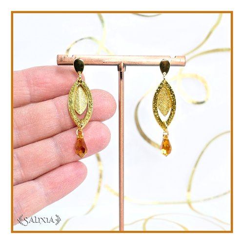 Boucles d'oreilles cristal topaze sequins doré à l'or fin puces ou crochets acier inoxydable doré (#bo696)