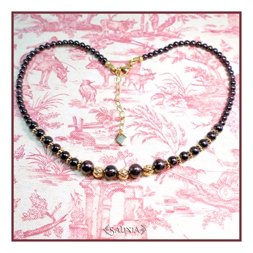 Collier selma pierres fines de grenat perles filigrane laiton doré à l'or fin mousqueton acier inoxydable doré (#c258 p225)