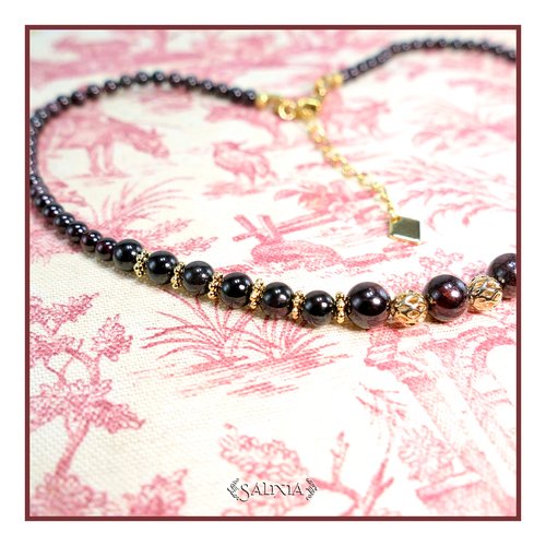 Collier selma pierres fines de grenat perles filigrane laiton doré à l'or fin mousqueton acier inoxydable doré (#c258 p225)