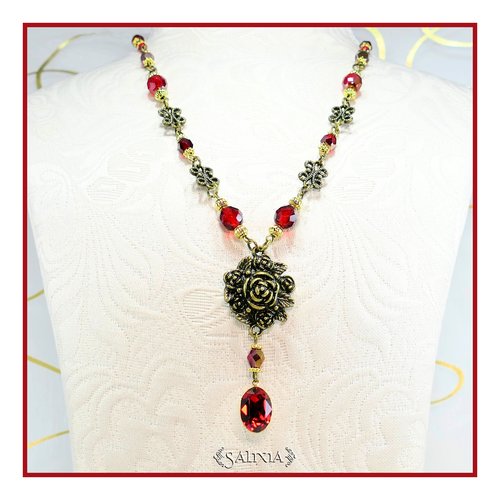 Pièce unique - collier scarlett, cristal, perles de bohème rubis polies au feu (#c259 p226)