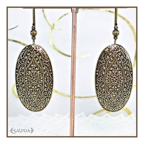Pièce unique - boucles d'oreilles inspiration renaissance laiton doré patiné antique très haute qualité crochets au choix (#bo720)