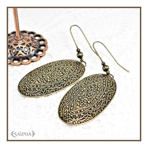 Pièce unique - boucles d'oreilles inspiration renaissance laiton doré patiné antique très haute qualité crochets au choix (#bo720)