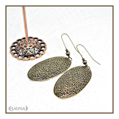 Pièce unique - boucles d'oreilles inspiration renaissance laiton doré patiné antique très haute qualité crochets au choix(#bo720)