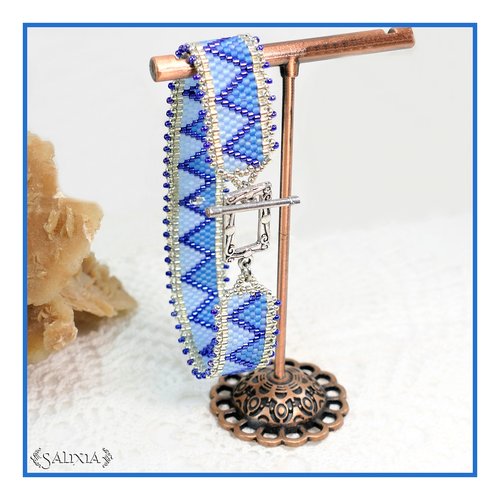 Bracelet tissé style grec, ethnique, fermoir toggle rectangle argent antique (#bc285)