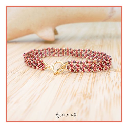 Bracelet tissé à l'aiguille avec des perles en verre japonaises toggle doré à l'or fin ou mousqueton acier inoxydable doré (#bc275)