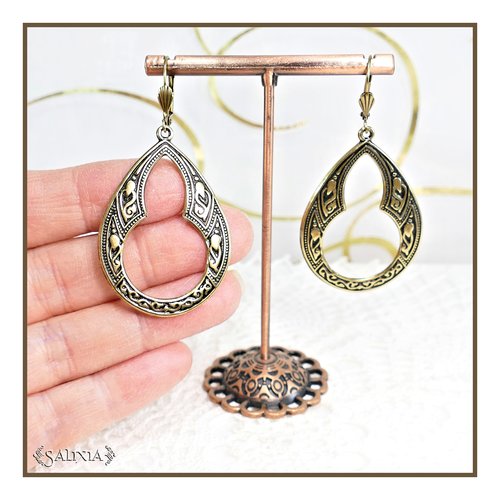 Pièce rare - boucles d'oreilles inspiration renaissance laiton doré très haute qualité dormeuses ou crochets au choix (#bo721)