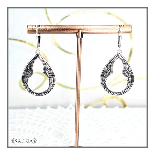Pièce rare - boucles d'oreilles inspiration renaissance laiton plaqué argent très haute qualité dormeuses ou crochets au choix (#bo723)