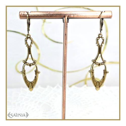 Pièce rare - boucles d'oreilles art déco, laiton doré patiné antique très haute qualité dormeuses ou crochets au choix (#bo724)