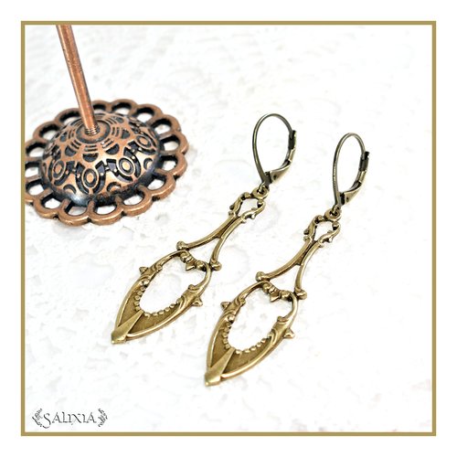 Pièce rare - boucles d'oreilles art déco, laiton doré patiné antique très haute qualité dormeuses ou crochets au choix (#bo724)